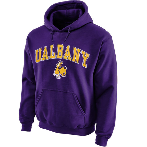 Men NCAA Albany Great Danes Midsize Arch Pullover Hoodie Purple